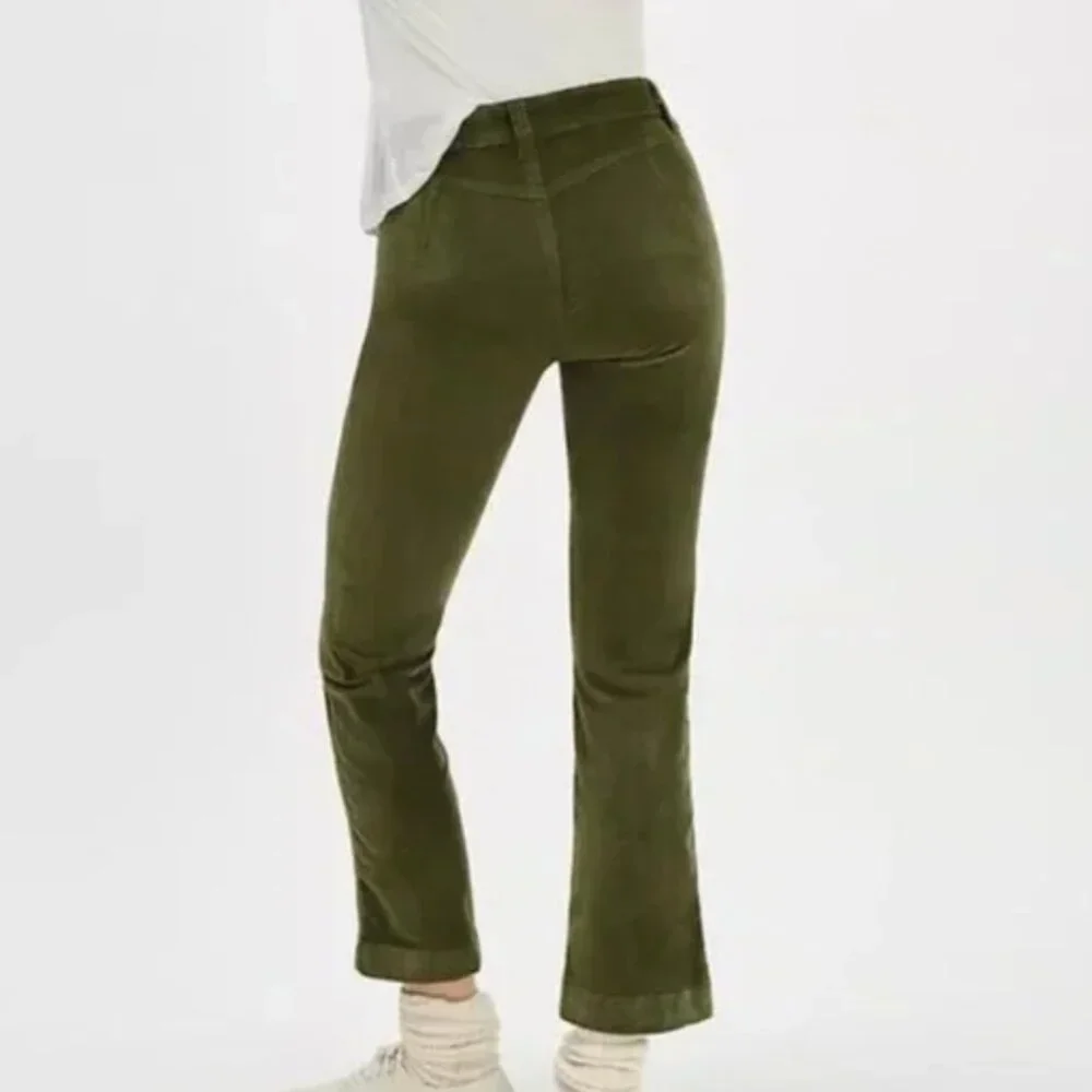 NWOT Free People High Time Velvet Kick Flare Pants Olive Army Green 12